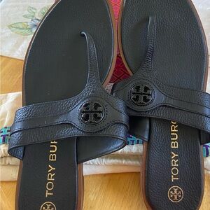 Tory Burch Black Leather Flip-Flops